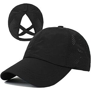 🆕Women Black Nylon Adjustable Ponytail Baseball Cap Quick Dry Sun Hat UV